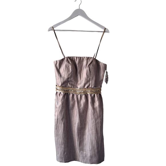 Tahari Gerard Detactable Strap Gold Dress with Braided Sequence Waist - Size 8 - Picture 1 of 16
